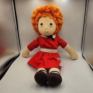 Vintage Red and Orange Rag Doll with Curly Yarn Hair